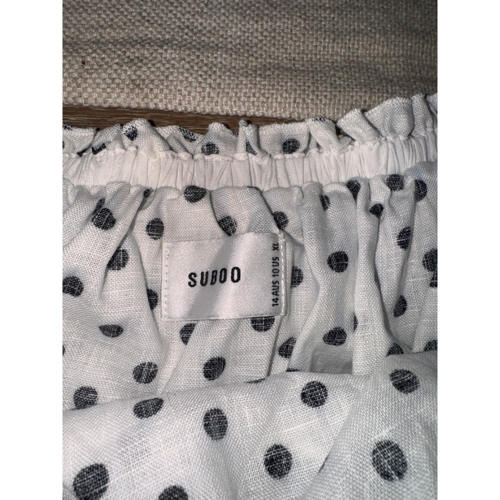 Suboo Polka Dot‎ Crop Top Off Shoulder Ruffle Trim White Black XL - Picture 6 of 9